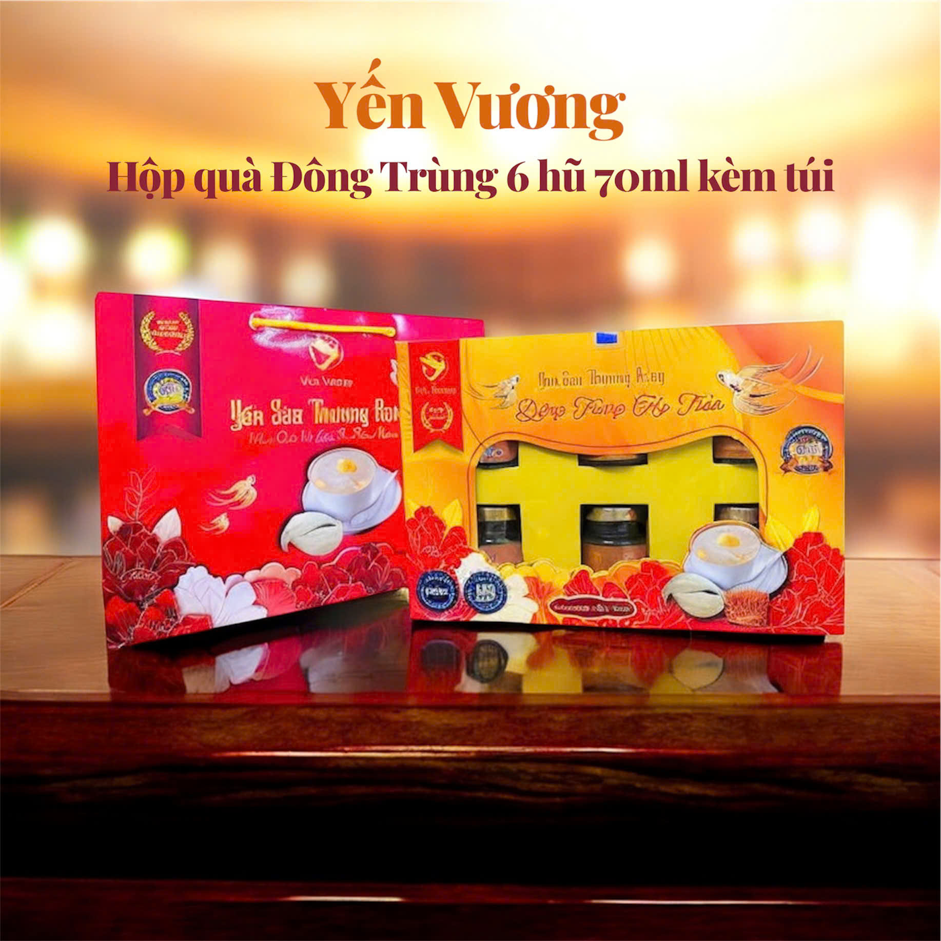 Hộp quà lớn 6 hũ yến Vương kèm túi 70ml Đông Trùng
